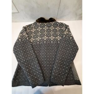 Maurices Large Gray Snowflake Fair Isle Lambswool Zip Cardigan Fur Collar